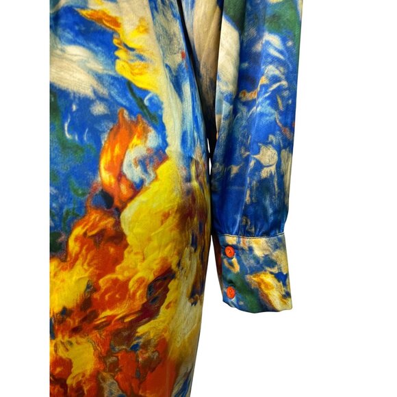 Fashion Nova Abstract Print Long-Sleeve Button-Down Belted Midi Dress Sz L - New - Picture 6 of 9